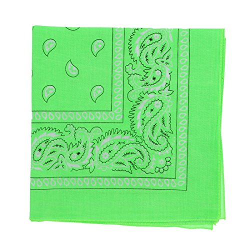 Motique Accessories 22 Inch Neon Cotton Paisley Bandana - Green