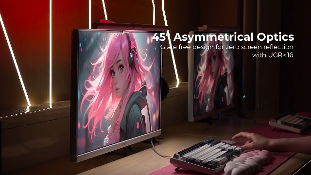 Image of Quntis 20 inch Pink RGB Monitor Light Bar, 15 Gaming Backlight Modes, Eye-Care No Glare, Adjustable Frontlight Brightness & Color Temperature Remote Control, Modern Aesthetic USB Reading Monitor Lamp