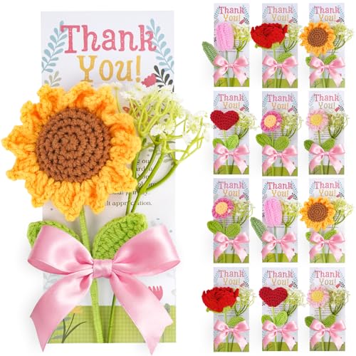 ONEHAUS Teacher Appreciation Gifts 12 Set Crochet Flower Teacher Gifts Bulk