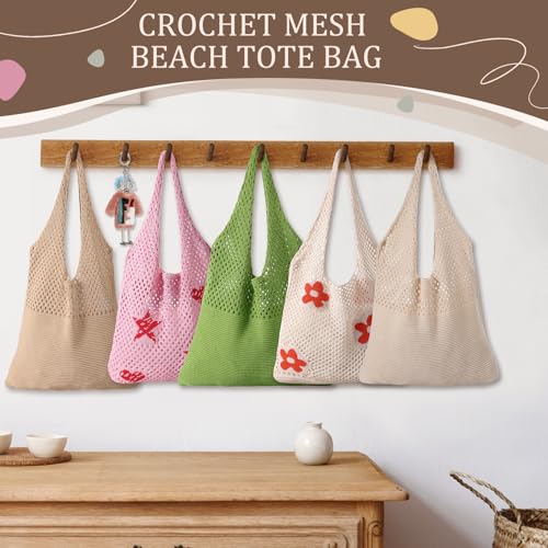 Image of Premillow Crochet Beach Tote Bags, Stylish Mesh Beach Bags Shoulder Bag for Women, Cute Summer Vacation Boho Tote Bag