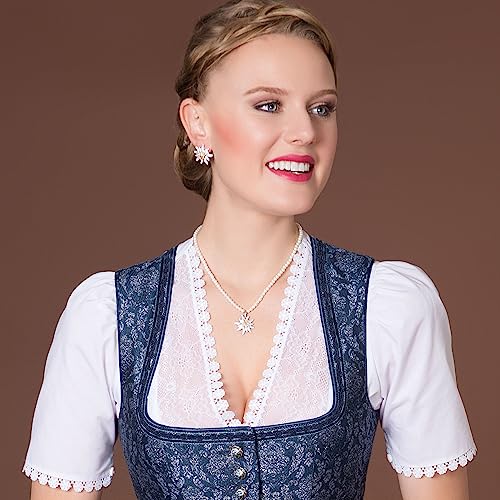 Trachten Pearl Necklace Rhinestone Edelweiss Greta (ivory-white) | Traditional German Pendant Necklace for Women | Original Bavarian Jewelry for Dirndl Costume Dress & Oktoberfest2
