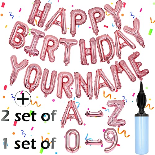 76pcs Happy Birthday Balloon Banner, Rose Gold Balloons Letters, Personalized 16