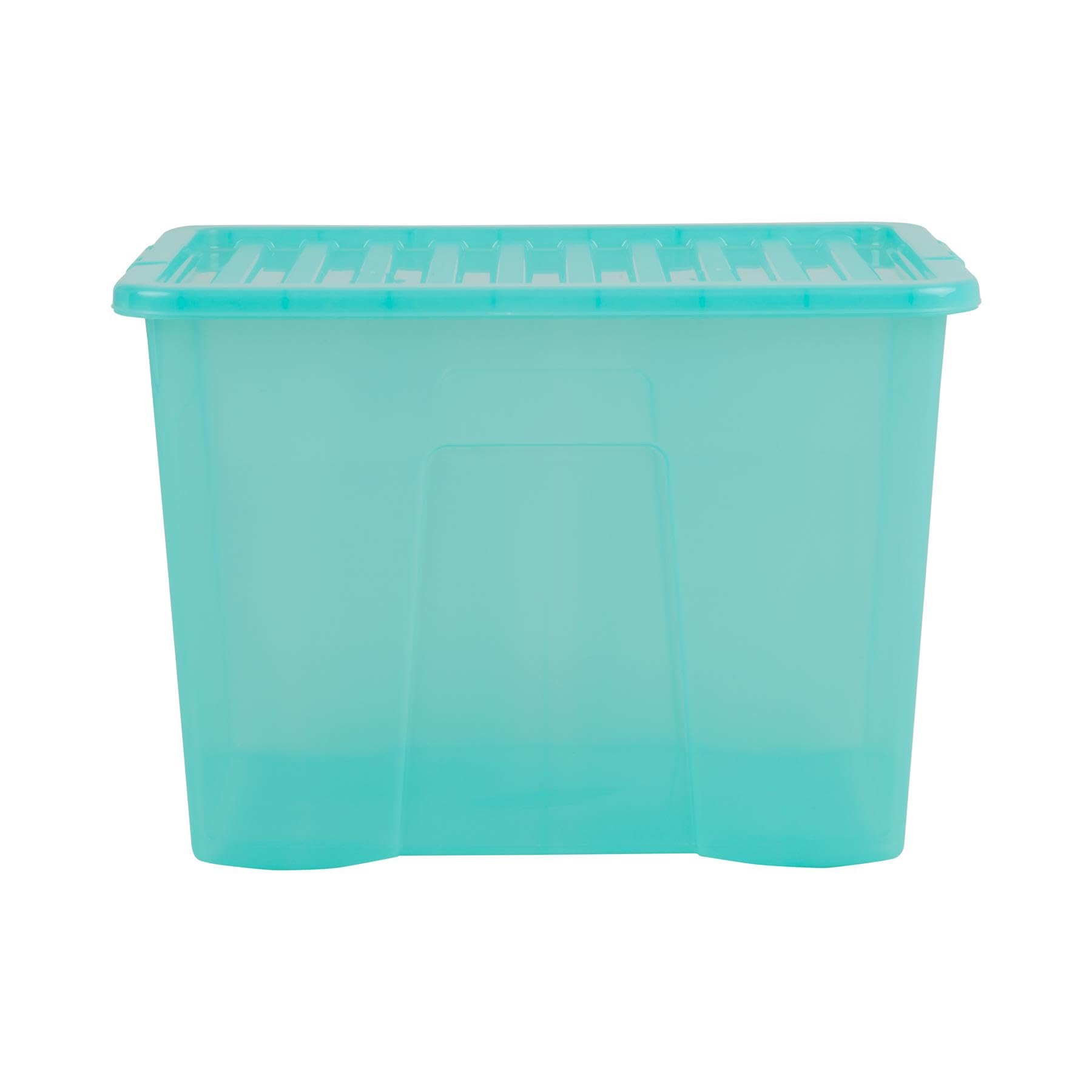 WhamCrystal 80 Liter Storage, Heavy Duty Plastic Storage Box With Lids Home Office Stackable Nestable, Large Storage Boxes With Lids 60 x 40 x 42 cm - Tint Spearmint (Pack of 4)