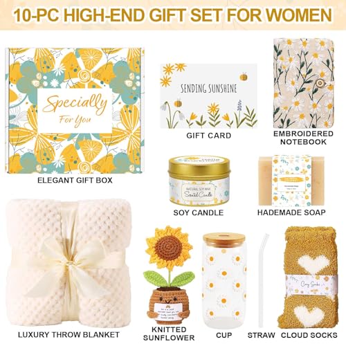 Self Care Gifts for Women Gift Baskets,Sending Sunshine Thinking of You Care Package Spa Gift Sets, Mothers Day Birthday Gifts for Women Mom Sister Wife Grandma Best Friends Her - Ivory
