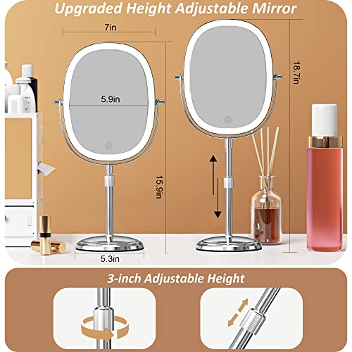 Touchfeel Lighted Vanity Makeup Mirror, 1X/7X Desk Magnification Mirror With 3 Color Lights, Double Sided Dimmable Led Tabletop Mirror With Rechargeable And Brightness Adjustable #TOP4