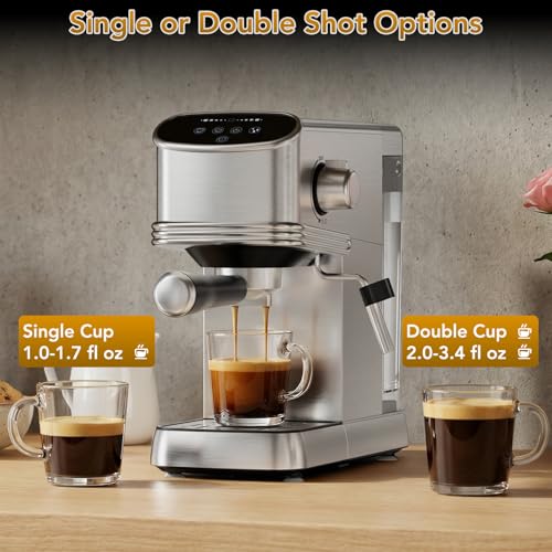 Image of COWSAR 20 Bar Espresso Machine, Compact Espresso Maker with Steam Milk Frother, Stainless Steel Coffee Machine with 45oz Removable Water Tank, for Cappuccino,Latte&Cold Brew Home&Office