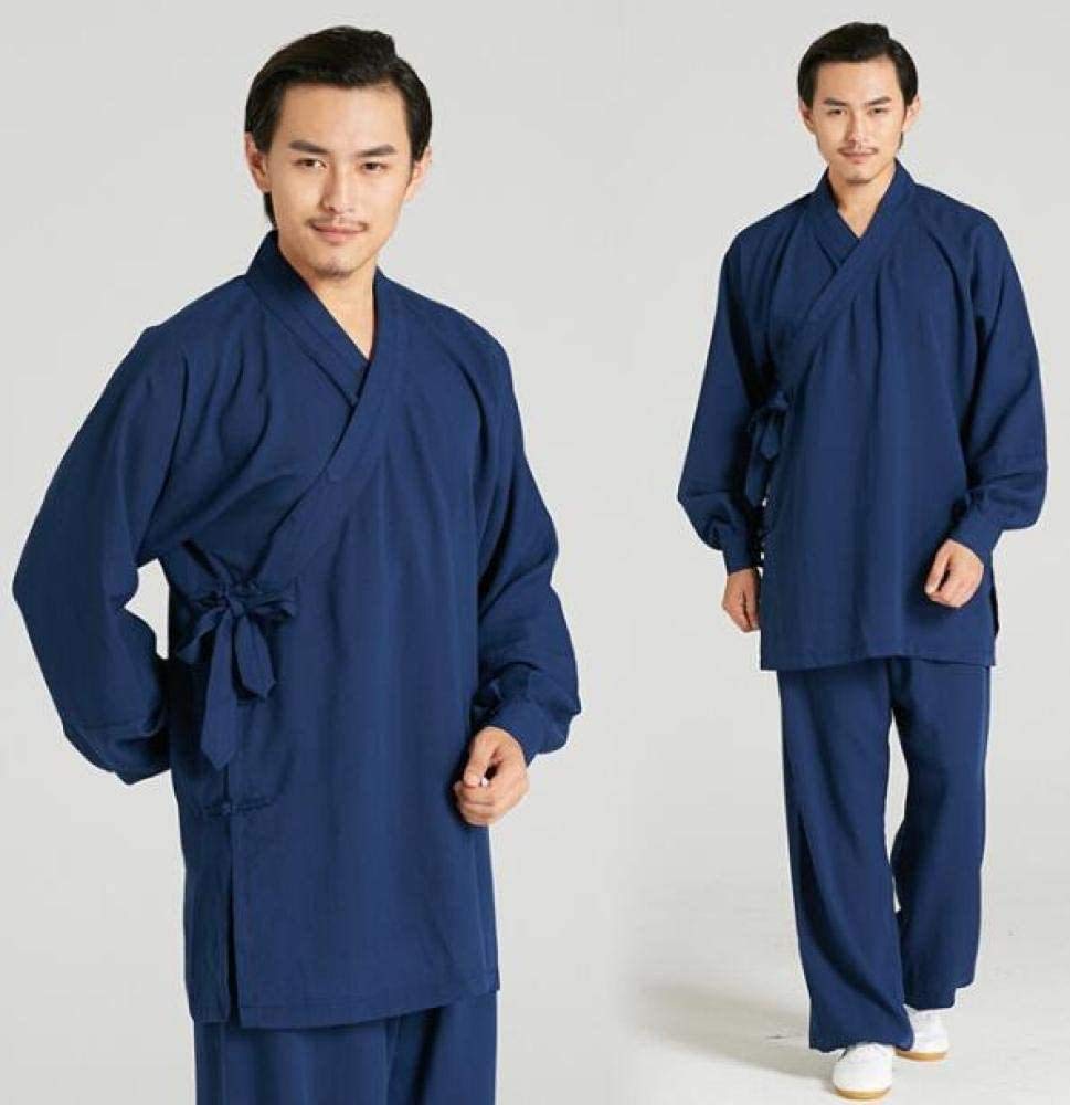 XPF Uniformes De Tai Chi Ropa De Kung Fu De Lino para Hombre Ropa Unisex De Manga Larga para Artes Marciales Uniforme De Taekwondo,Blue-S