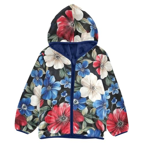 Watercolor Floral Girls Fleece Jacket Girls Fall Jacket Girls Zip Up Hoodie Girls Sherpa Jacket 2-10T