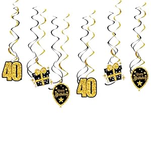 GoldRock 40 Geburtstag Deko Spiralen, 40 Geburtstag Männer Hängedeko, Spiralen Luftschlangen Geburtstag, Hängende Wirbel…