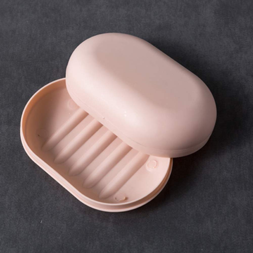 KMOCEPLY Portable Soap Dish - Travel Soap Case with Lid & Holder - Plastic, Leakproof - Shower, Dish Pink