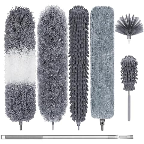 Dusters for Cleaning, 7Pcs Microfiber Duster with Extension Pole Up to 100Inches, Machine Washable Ceiling Fan Cleaner Duster for Cleaning Cobweb, Blinds, Furniture Cover