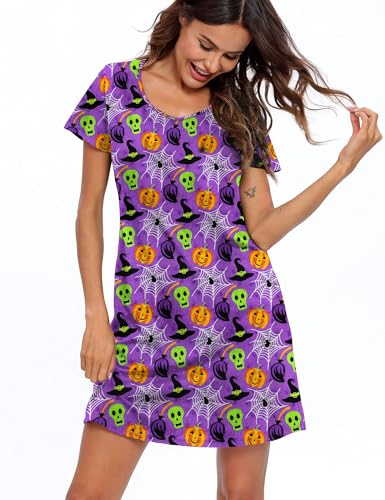 Image of ENJOYNIGHT Womens Cotton Nightgown Short Sleeve Sleepshirt Print Nightshirt