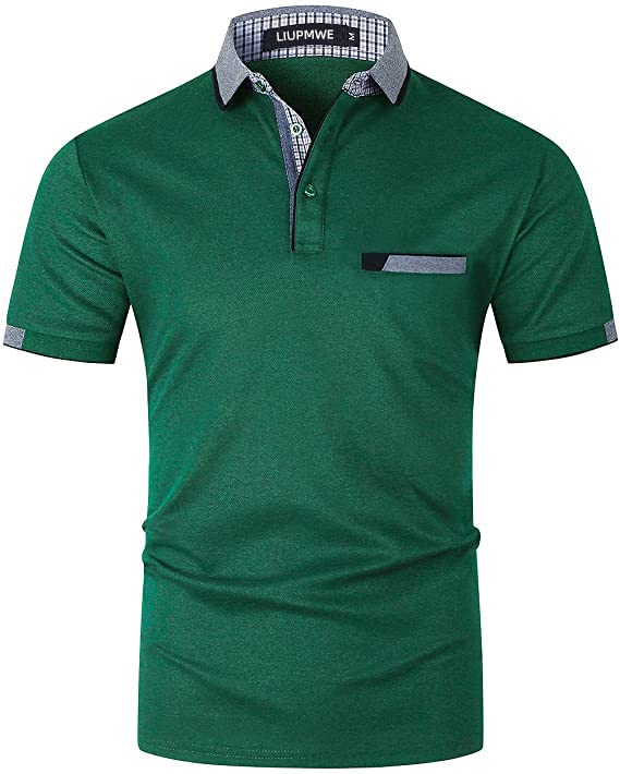 LIUPMWE Poloshirts Herren Kurzarm Golf Poloshirts mit Tasche Kontrastfarbe Ausschnitt Baumwolle Basic T-Shirt Polohemd Sommer