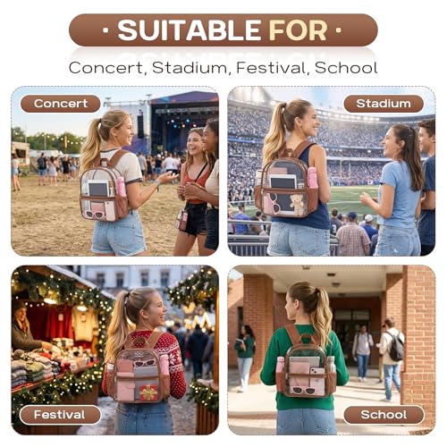 Image of Oraben Clear Backpack Stadium Approved, 12 x 6 x 11 in, Small Transparent Backpack for Concerts, Sports Events, Festivals, Travel, Waterproof PVC, Adjustable Straps, Women Men
