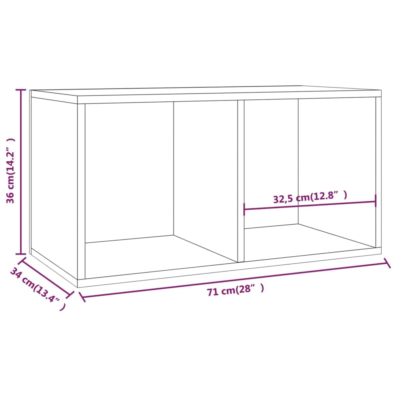 Schallplatten-Aufbewahrungsbox, LP-Vitrine aus Holz mit 2 Fächern, weißes Holzregal für Musiksammlung und Büroorganisation