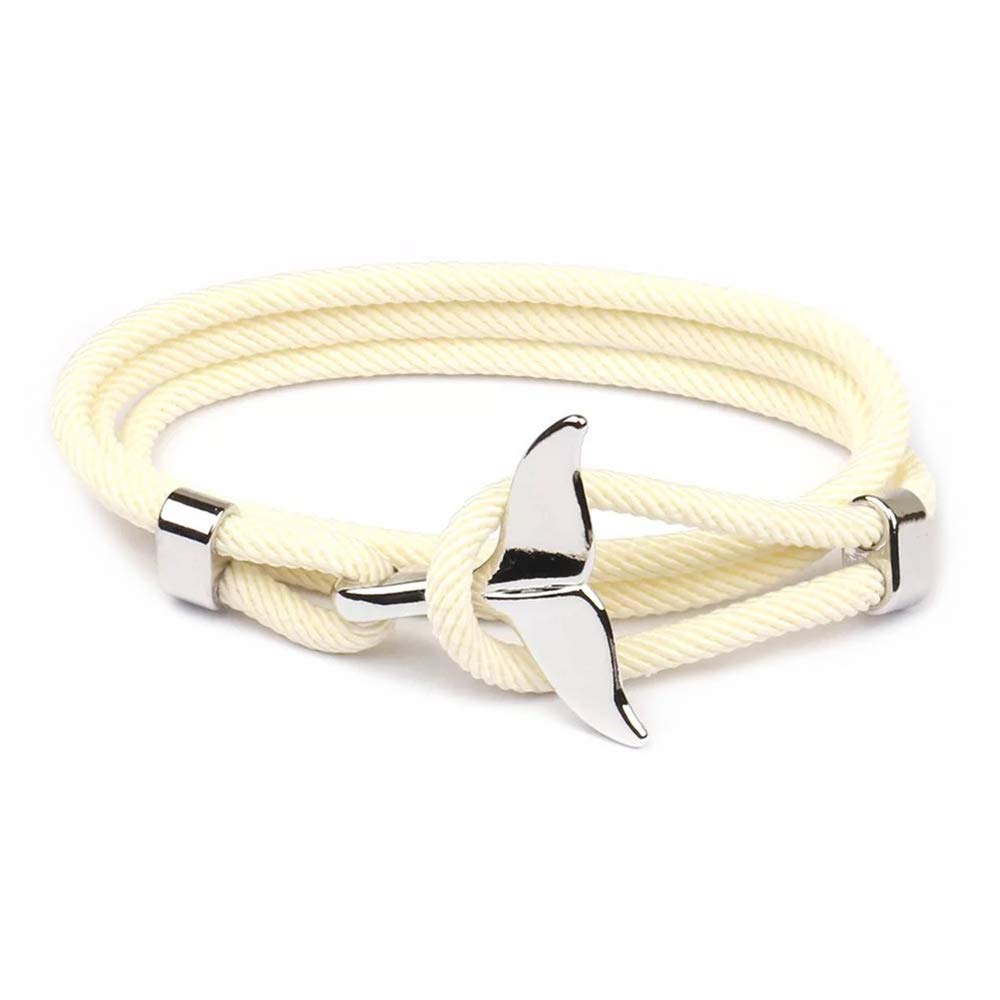 HelloNitaUnisex Adjustable Milan Cord Rope Silver Color Whale Tail Wrap Bracelet for Men and Women