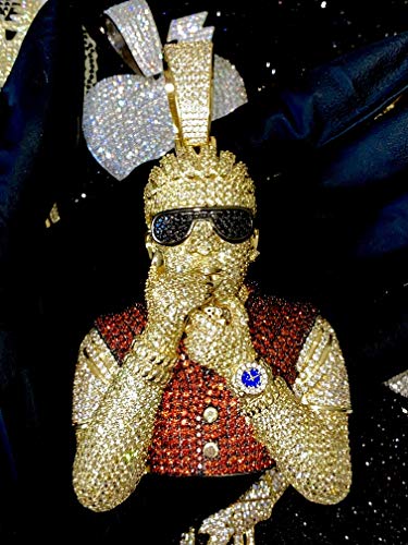 Mens 14k Gold Finish Money Icy Smoking Guy Iced Prong Set for Cuban Chain Men, Miami Fits to Cuban Link Chain Choker Necklace (Rapper Pendant Only) Fits upto 18mm Chains3