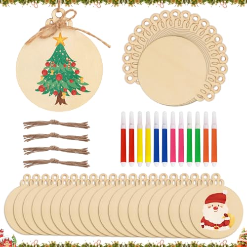 40 Stück Weihnachtsdeko Holz mit Juteseil & Marker, Basteln...