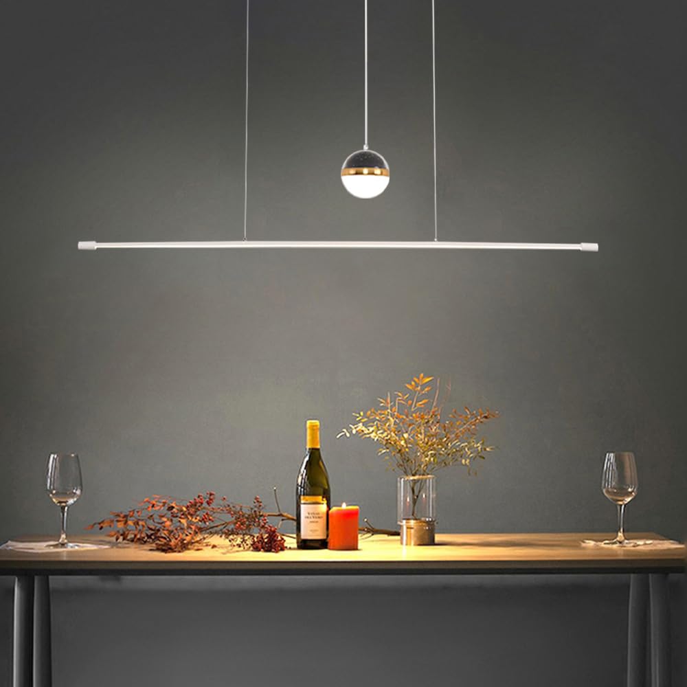 Lampadario a Sospensione lineare dimmerabile per Tavolo da Pranzo a LED con Telecomando, Lampada a proiezione stellare, lampadari Moderni a Sospensione per Cucina, Camera da Letto