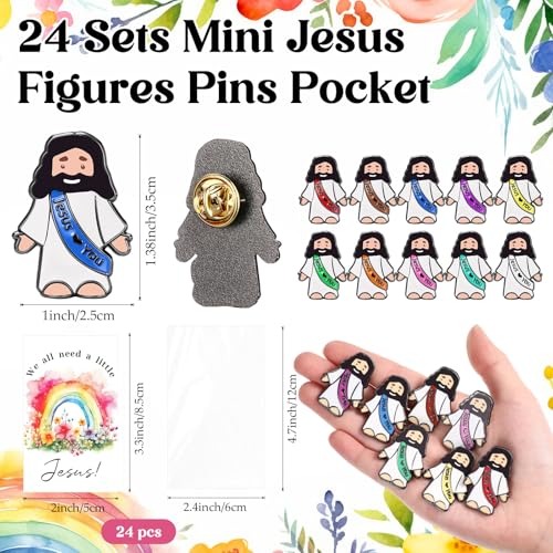 Image of Landical 24 Set Jesus Pins Bulk with Blessing Cards, Christian Enamel Lapel Pin Gift in Bulk Jesus Brooch for Women Men Religious Party Favors for Sunday School Church Gift(10 Colors + Rainbow Style)