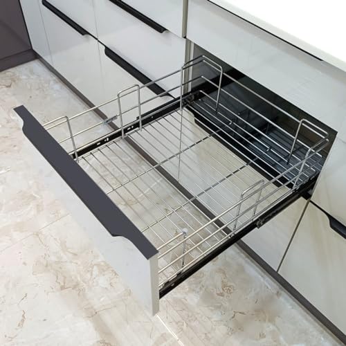 Image of SmartSlide Stainless Steel Basket (15 x 22 x 6 Inch Plain Basket) for Modular Kitchen /Cutlery Tray for Kitchen Drawer /Plate Basket /Kitchen Rack /Utensil Holder for Kitchen