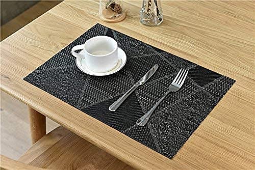 4 Sets De Table Rectangulaires Lavables - PVC Anti-dérapant - 45x30cm - Résistant à La Chaleur - Noir