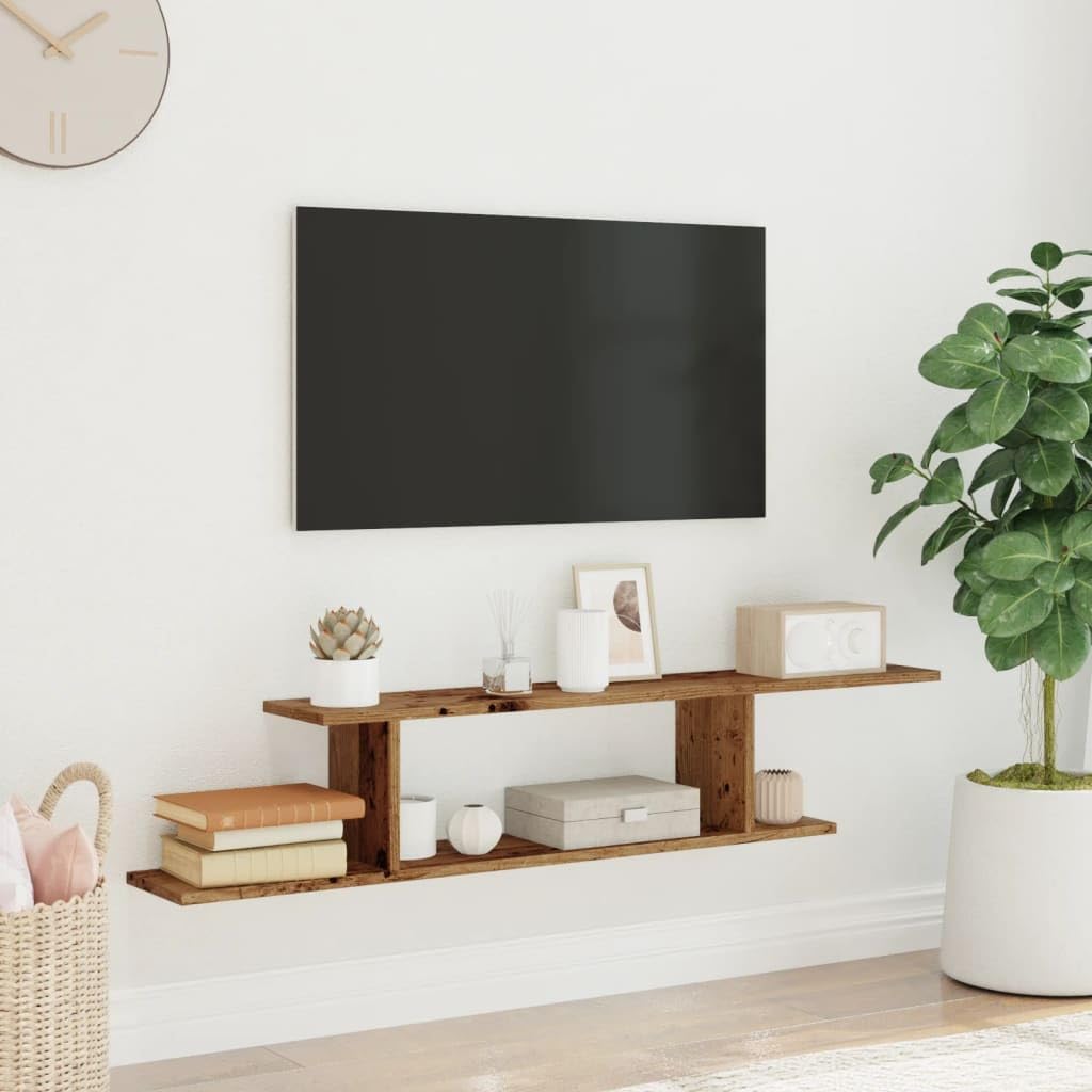 TV Wandregal Altholz-Optik 125x18x23 cm Schweberegal aus Holzwerkstoff Hängendes TV Board für Wohnzimmer Schlafzimmer Platzsparendes Wandboard für Receiver Konsolen DVDs