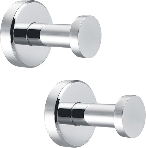 APLusee Paquete de 2 ganchos para toallas de baño cromados pulidos, ganchos redondos de acero inoxidable 304 para baño, cocina, garaje, colgador de