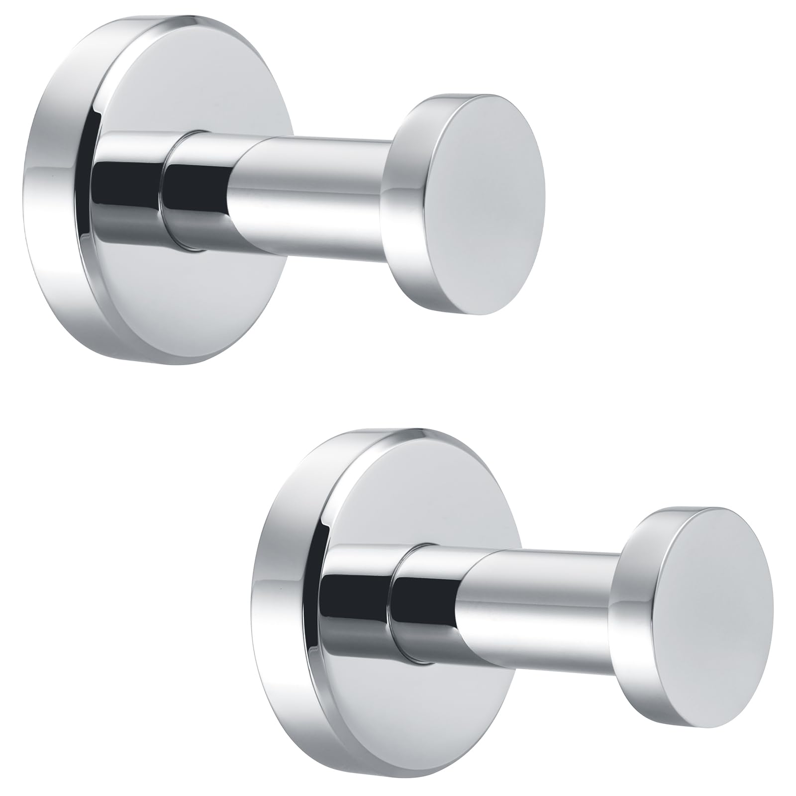 APLusee Polished Chrome Bathroom Towel Hooks 2 Pack, 304 Stainless Steel Round Robe Hooks for Bathroom Kitchen Garage, Heavy Duty Wall Mounted Towel