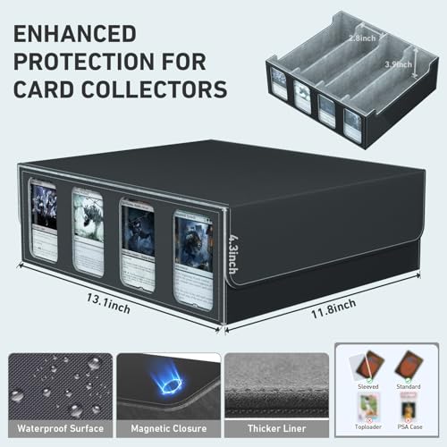 Image of 4-Row Trading Card Storage Box, Bulk Cards Case for 3200+ Mtg tcg Magic Playing Game Card Organizer, Commander Deck Box with 4 Supports & 24 Dividers & Strap