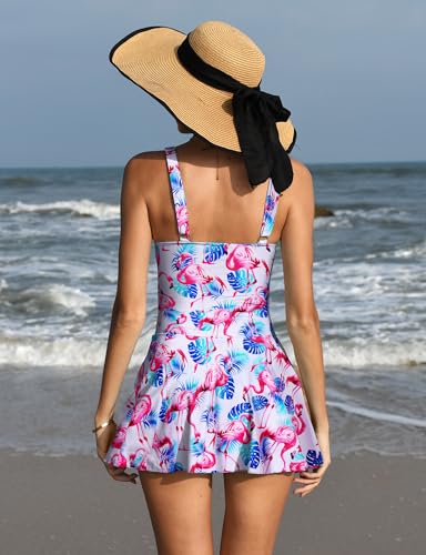 Goodstoworld Women One Piece Swimsuit Tummy Control Tie Knot Swimdress with Adjustable Straps S-XXL3