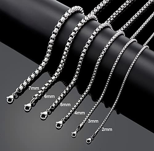 Giftall Square Rolo Chain Necklace Stainless Steel Round Box Necklace for Men Women/2mm-7mm/16Inch-36Inch2