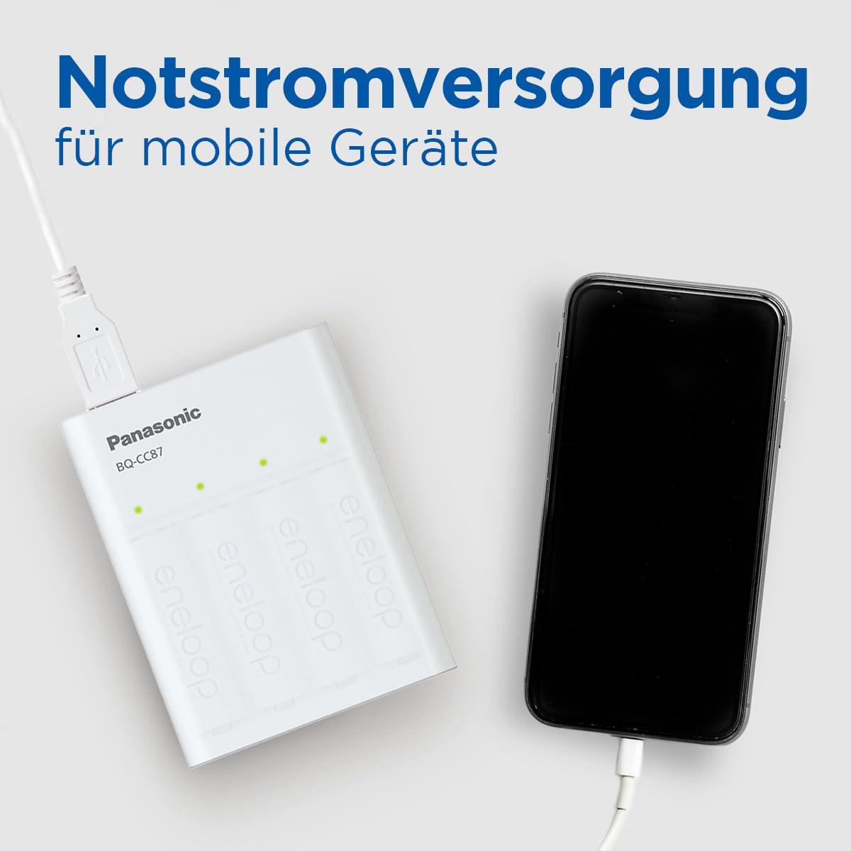 eneloop SmartPlus Travel USB-Ladegerät, für 1-4 AA/AAA NI-MH Akkus, 2.25 Stunden Ladezeit, 10 Sicherheitsfunktionen, inkl. 4 eneloop AA Akkus (2000 mAh)