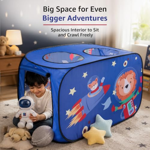 Image of Amazon Brand - Jam & Honey Space Rocket Car Theme Play Tent Indoor Outdoor | Kids Pop Up Tent House for Boys & Girls