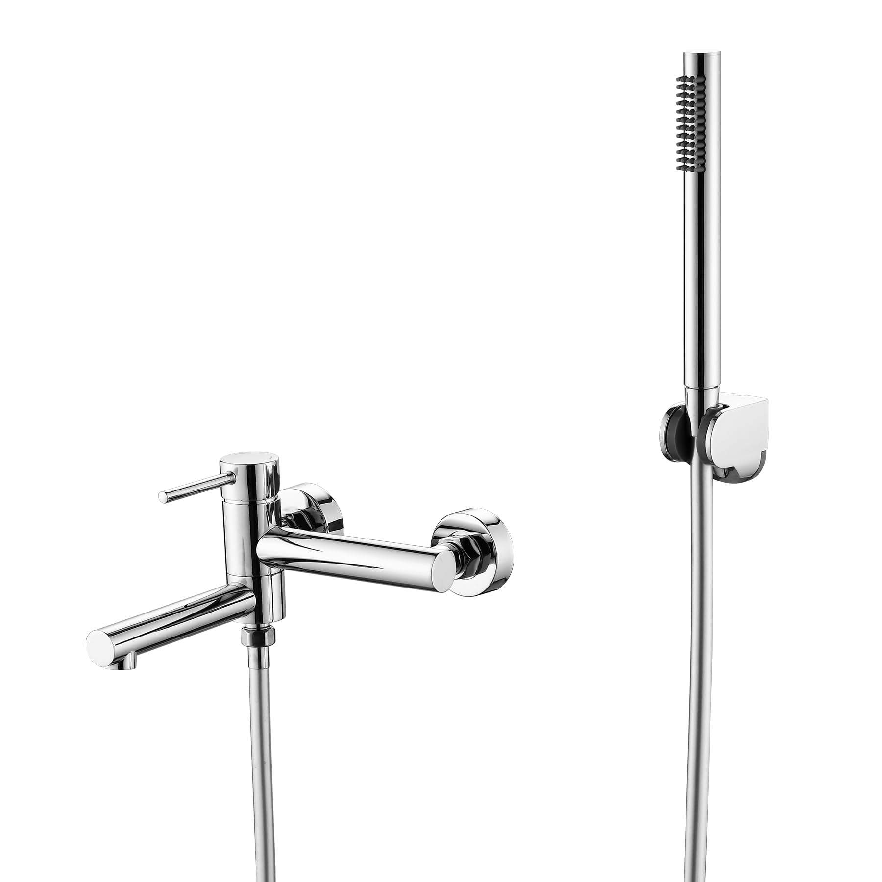 Wall Mounted Bath Shower Mixer Tap for Exposed Installation 2-Function Bathtub Faucet with Swivel Tub Filler Spout Chrome
