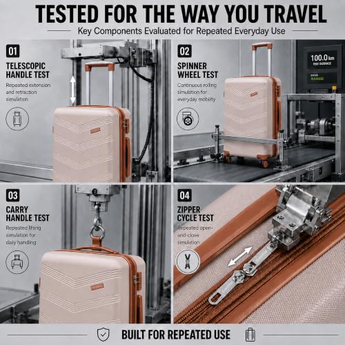 Image of CONCEPTEN Expandable Hardshell Luggage Set 5 Piece, 22x14x9 Airline Approved Carry On, 20 /24 /28 inch Suitcase Set with TSA Lock, Spinner Wheels, ABS+PC (Beige) | Suitcase Set with Spinner Wheels TSA-approved Lock ABS Travel 20 /24 /28 Inch