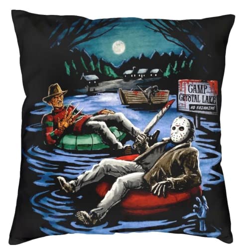 The Beach Stop Jason Voorhees Freddy Krueger Friday 13th Halloween Housse de coussin d'horreur | Décoration d'intérieur unique | Idée cadeau Inspo | 45 x 45...