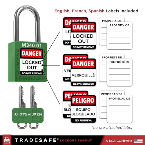 Image of TRADESAFE Lockout Tagout Locks Set with Master Keys - 10 Green Loto Locks Keyed Different, OSHA Compliant Lock Out Tag Out Padlocks for Lockout Tagout Kit, 2 Keys Per Lock