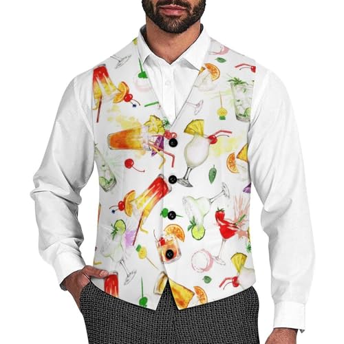 Watercolor Summer Cocktails Men's Suit Vest Slim Fit V-Ncek Waistcoat Business Casual Vest