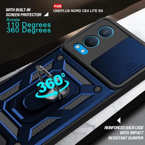 Image of Luxe Back Cover for OnePlus Nord CE 4 Lite 5G | D10 Tough Armor | Sliding Camera Shield | 360 Protection | Kickstand Ring Holder | Military-Grade Shockproof Bumper