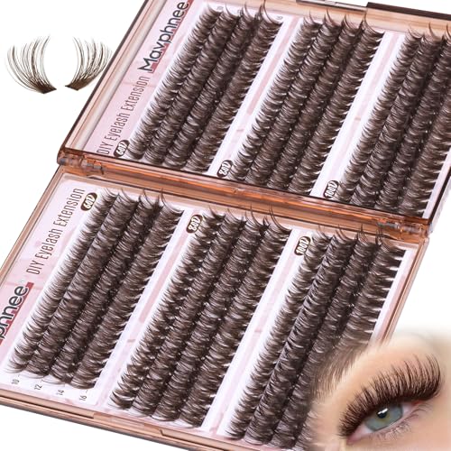 Brown Lash Extensions D Curl Eyelash Extensions 480Pcs Volume Lash Clusters Dark Brown Cluster Eyelash Extensions Wispy Clusters Individual Lashes Fluffy Cluster Lashes (60D 80D 100D Mixed 10-16MM)
