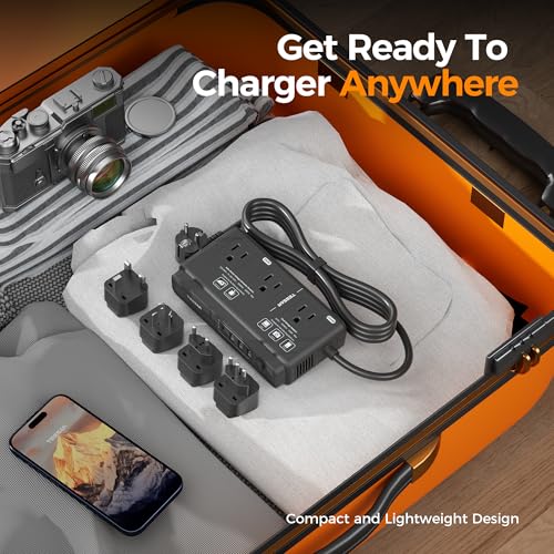 Image of 220V to 110V Converter, TESSAN Travel Voltage Converter with 4 USB Ports (1 USB C), 3 AC Outlet and EU UK AU IT Universal Travel Adaptor, Step Down Transformer Power Outlet Adapter Combo Black
