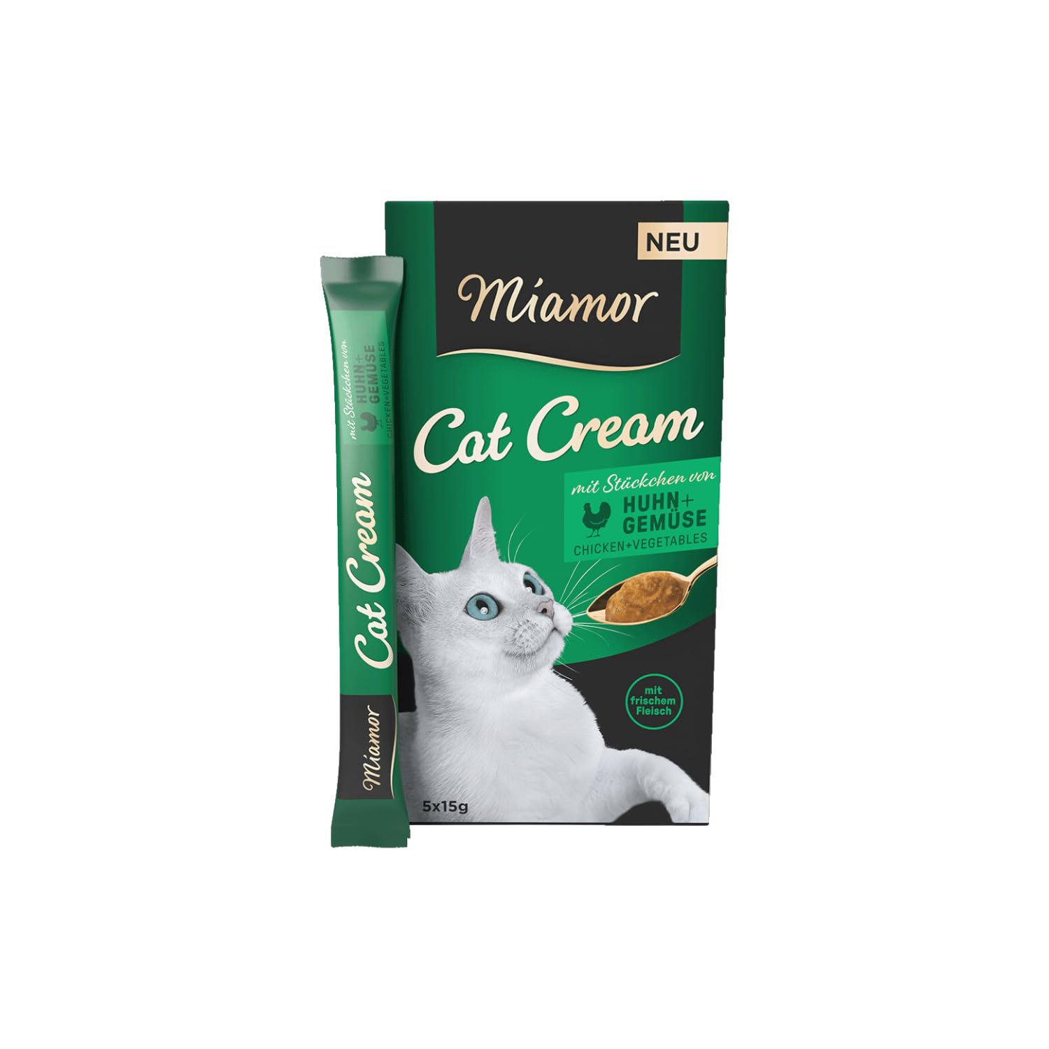 Miamor - Cat Snack (Cream) | Schmackhafter Snack zum Verwöhnen ausgewachsener Katzen. Ergänzungsfutter im Portionsbeutel ohne Zucker und künstliche Zusätze | Inhalt: 11x5x15g Huhn + Gemüse-Cream