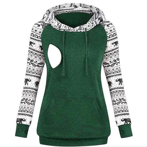 Gefomuofe Jersey de lactancia para mujer, manga larga, con función de lactancia, manga larga, sudadera con capucha, ropa de ocio, verde, S
