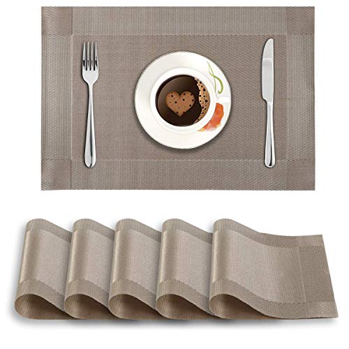 Image of HOKIPO PVC Set of 6 Dining Table Mats - 45x30 cm (AR1464) Copper Brown