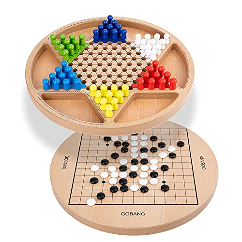 Chinese Checkers & Gobang (Five in a Row) 2 in 1 Traditional Strategy Board Game for Family and Party