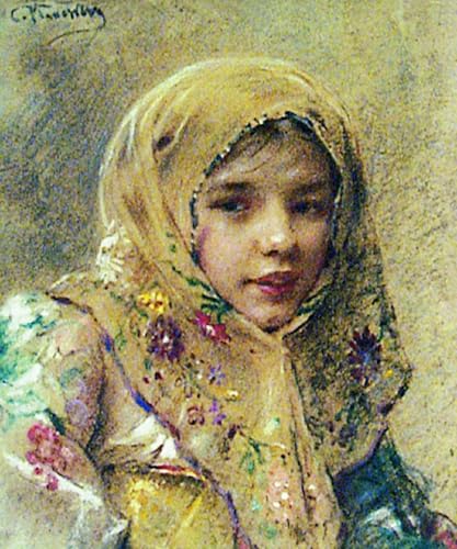Lienzo decorativo para pared de Retrato de una niña, cuadro Makovsky de 60x90cm para un dormitorio ideal
