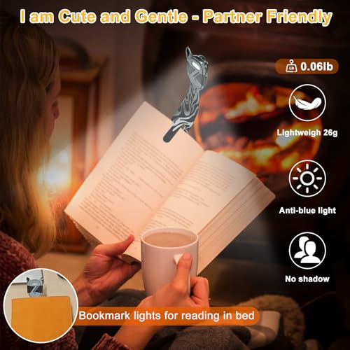 Image of MILA&LOUIS Rechargeable Book Lights for Reading at Night Portable Bookmark & Clip On USB Booklight for Readers in Bed Dimmable Brightness Small Cute LED Bedside Reading Lamp for Travel (Quicksand)