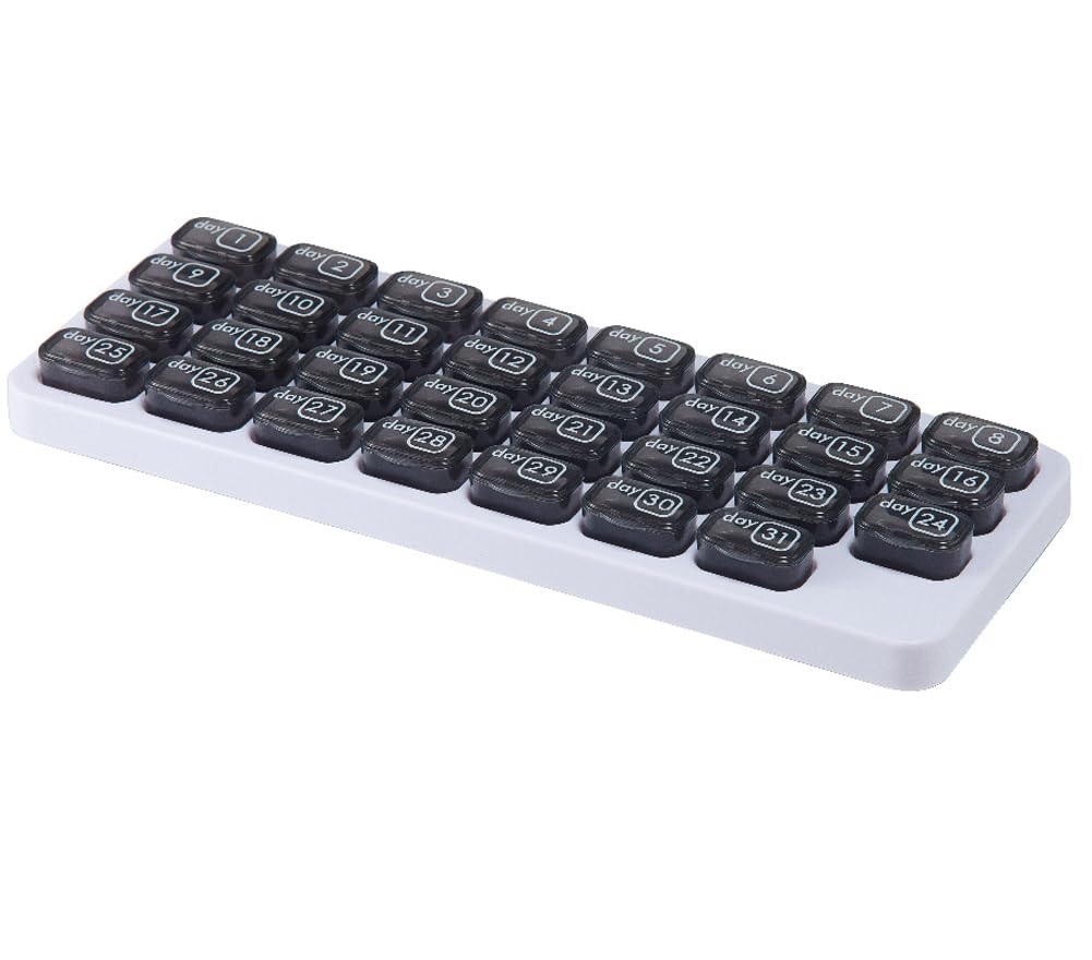 Pilulier 31 jours, grande capacité mensuel amovible pour médicaments, 1 jour et 1 fois, support de supplément d'huile de poisson et de vitamines, rappel de date (gris, 4)