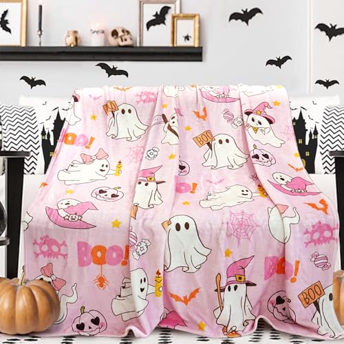 UIMCHWP Pink Ghost Boo Blanket - Fun and Cute Flannel Soft Warm Blanket for Sofas and Chairs - 50x60 Inch